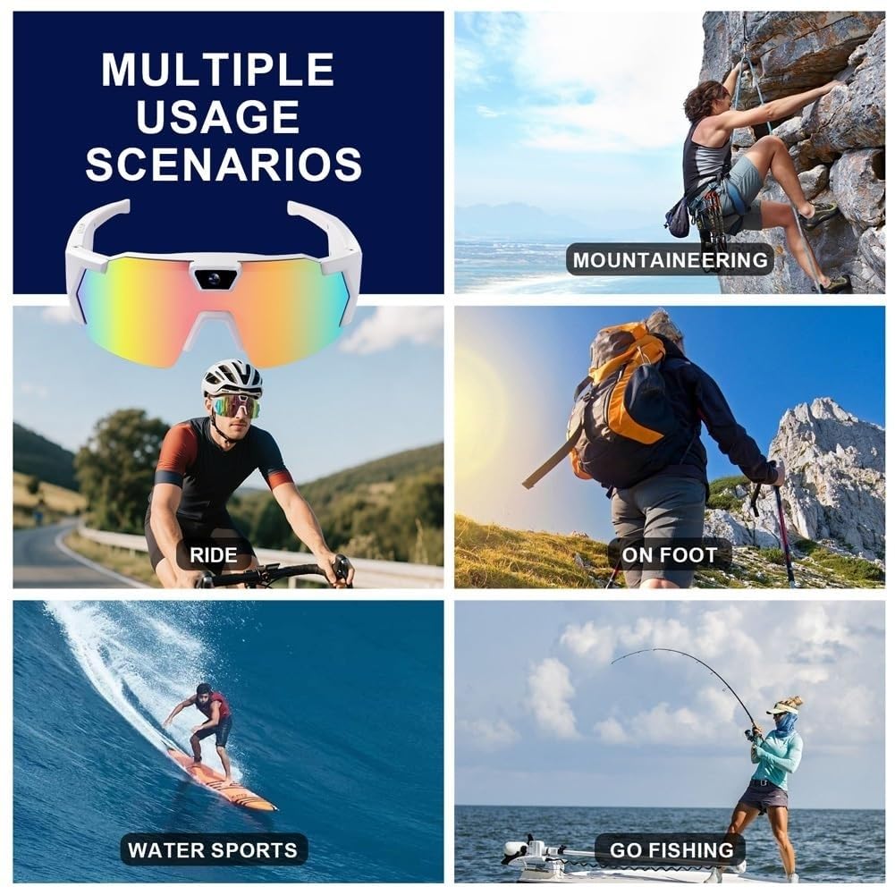 Smart Glasses Camera, Occhiali con Telecamera 4K, Scatta Foto e Registra Video HD 1080P, Adatto per Uomini e Donne, Ideali per Gli Sport All'aria Aperta (Black A)
