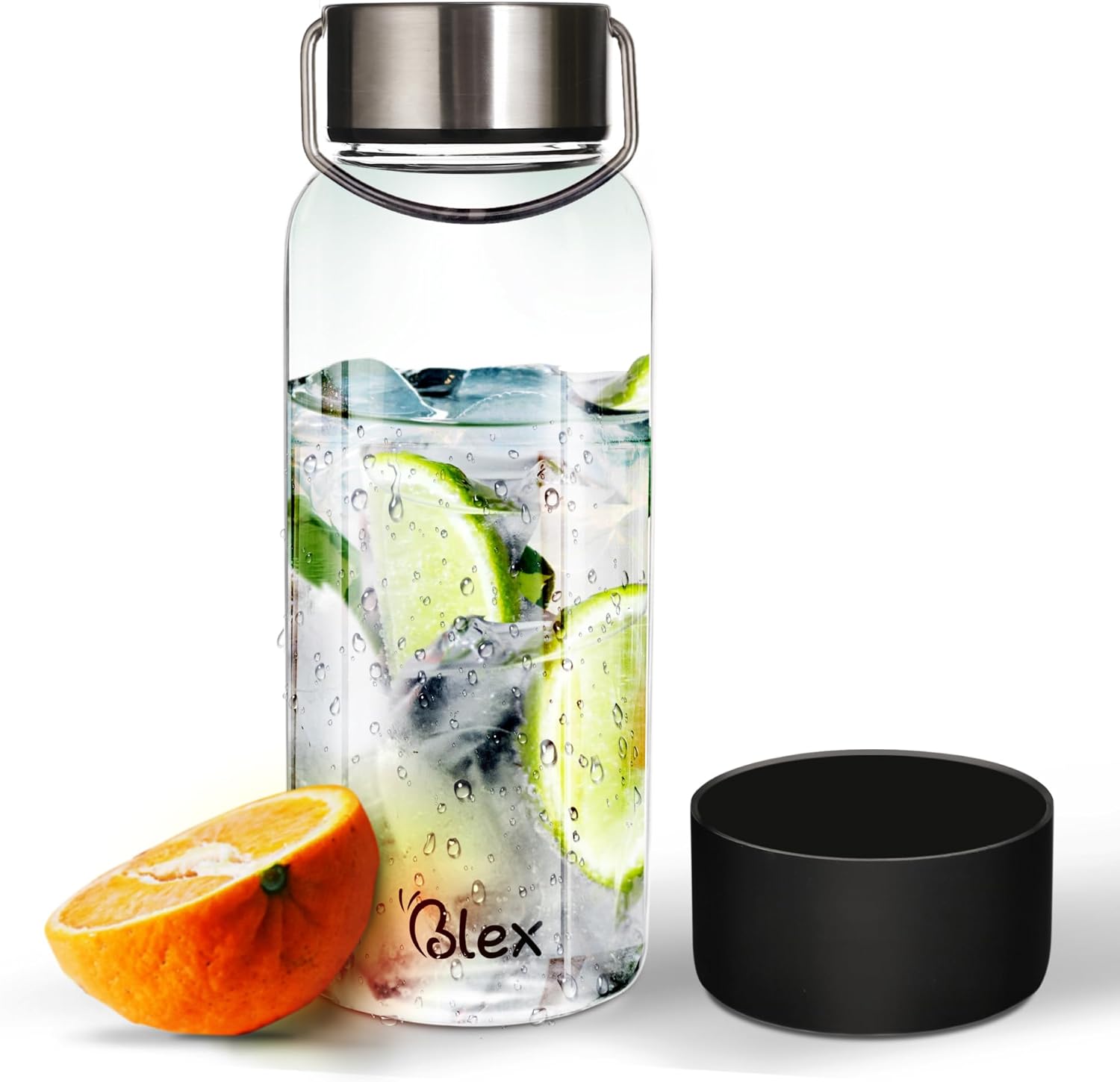 Blex 34 Oz Borosilicate Glass Water Bottle | Glass Bottle with Leak-Proof Steel Lid, Non-Slip Sleeve, Handle | BPA-Free, Non-Toxic, Thermal Stable, Perfect for Home, Gym, or Travel