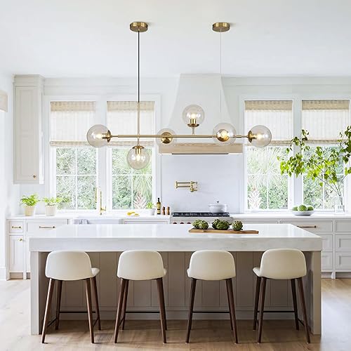 Miniatura 7 de KCO Moderna lámpara colgante de globo de vidrio de 1 luz, lámpara colgante de latón cepillado minimalista de mediados de siglo, lámpara colgante de