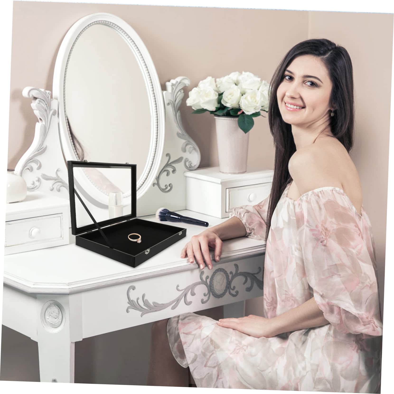 Cabilock Caja Organizadora De Joyas Con Tapa De Vidrio Organizador De Almacenamiento De Gran Capacidad Para Anillos Collares Aretes Para El Hogar