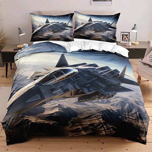 Miniatura 10 de Ydtwnyq Juego de funda de edredón con patrón de aviones de combate para niños, adolescentes, llamas de aviones, juego de funda de edredón rojo y