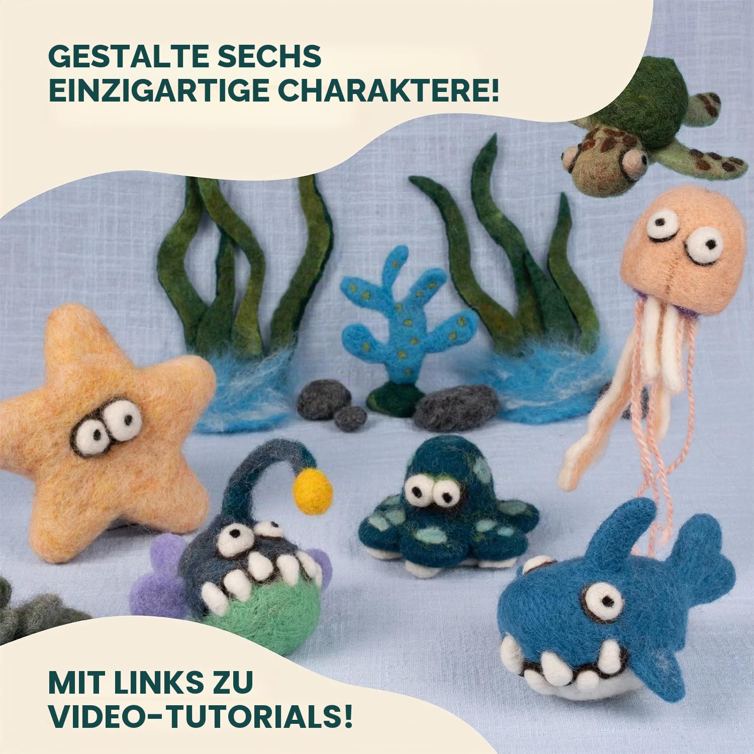 Woolbuddy Nadelfilz-Set, Meerestier-Filz-Sets für Anfänger, Erwachsene und Kinder, Basteln für Erwachsene, DIY, Filzpad, Anleitung (evtl. nicht in deutscher Sprache)