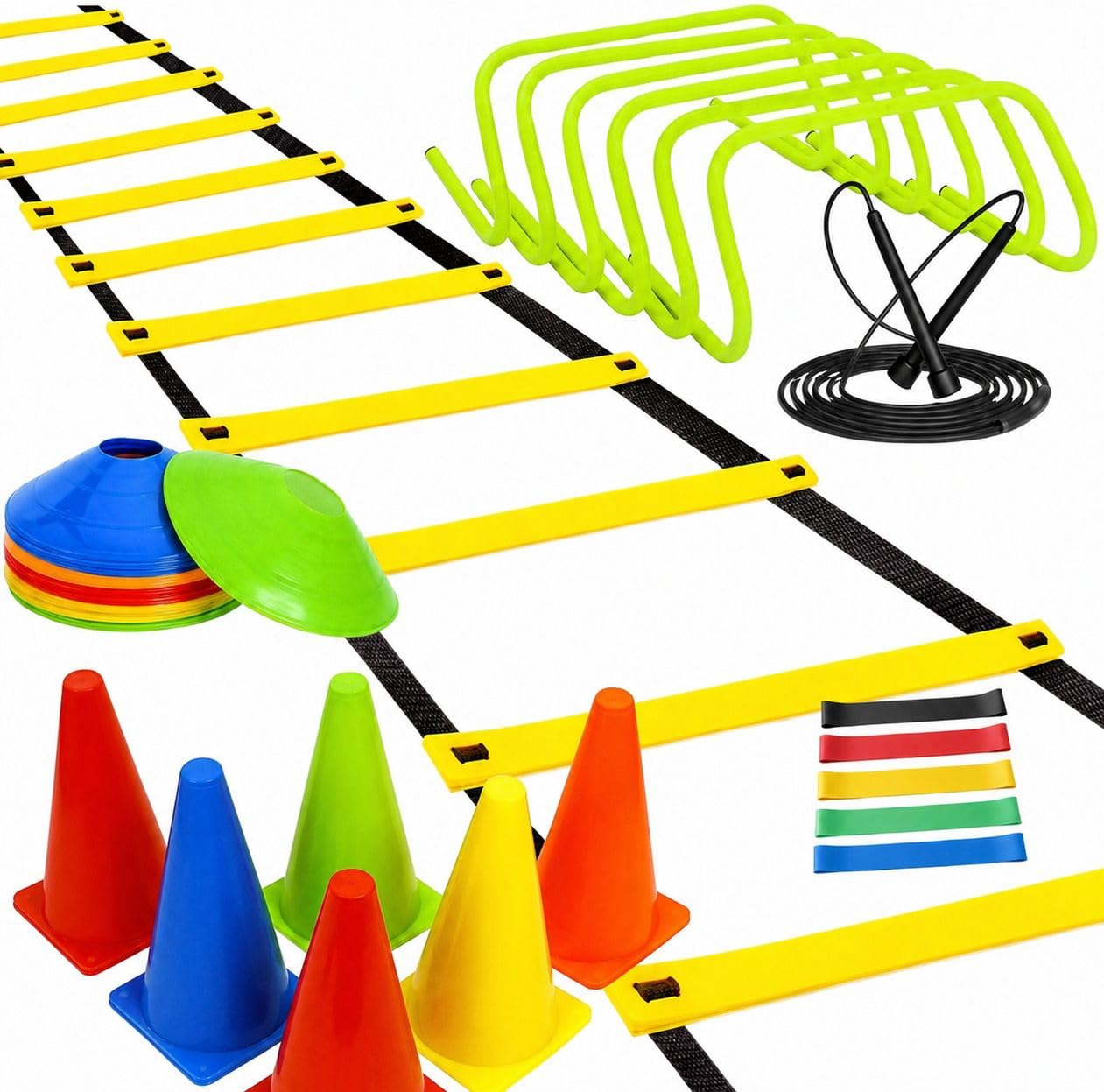 M G T R Sports Agility Training Set with Ladder, Cones, Hurdles & Bands, Includes Jump Rope, Resistance Bands, Disc Cones Included, Multi-Sport Use, Outdoor & Indoor (12 Inch)-image-32
