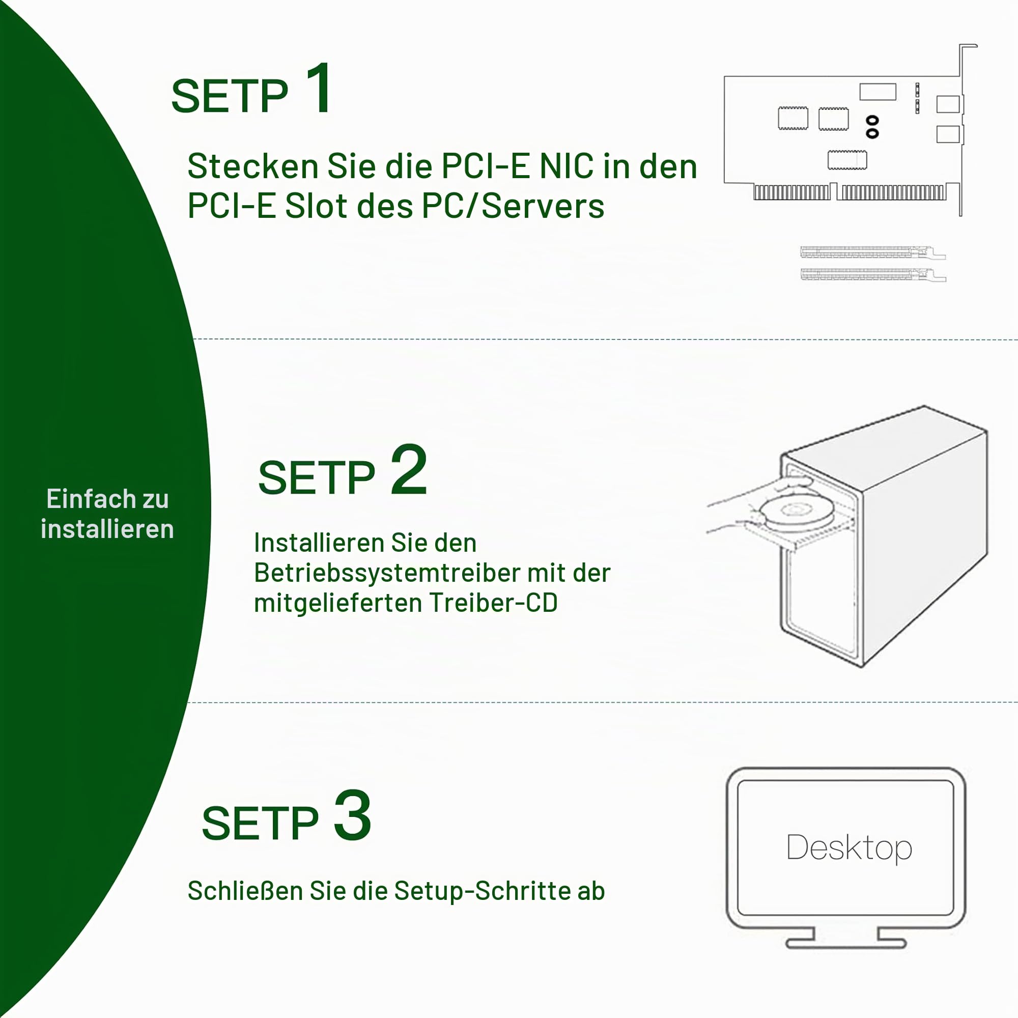 10Gb PCIe Netzwerkkarte für Intel X540-T2, 10G LAN Karte mit Intel X540 Controller, Dual RJ45 Ports NIC PCI Express x8 Ethernet Adapter für Windows/Windows Server/Linux/Freebsd/VMware ESXi