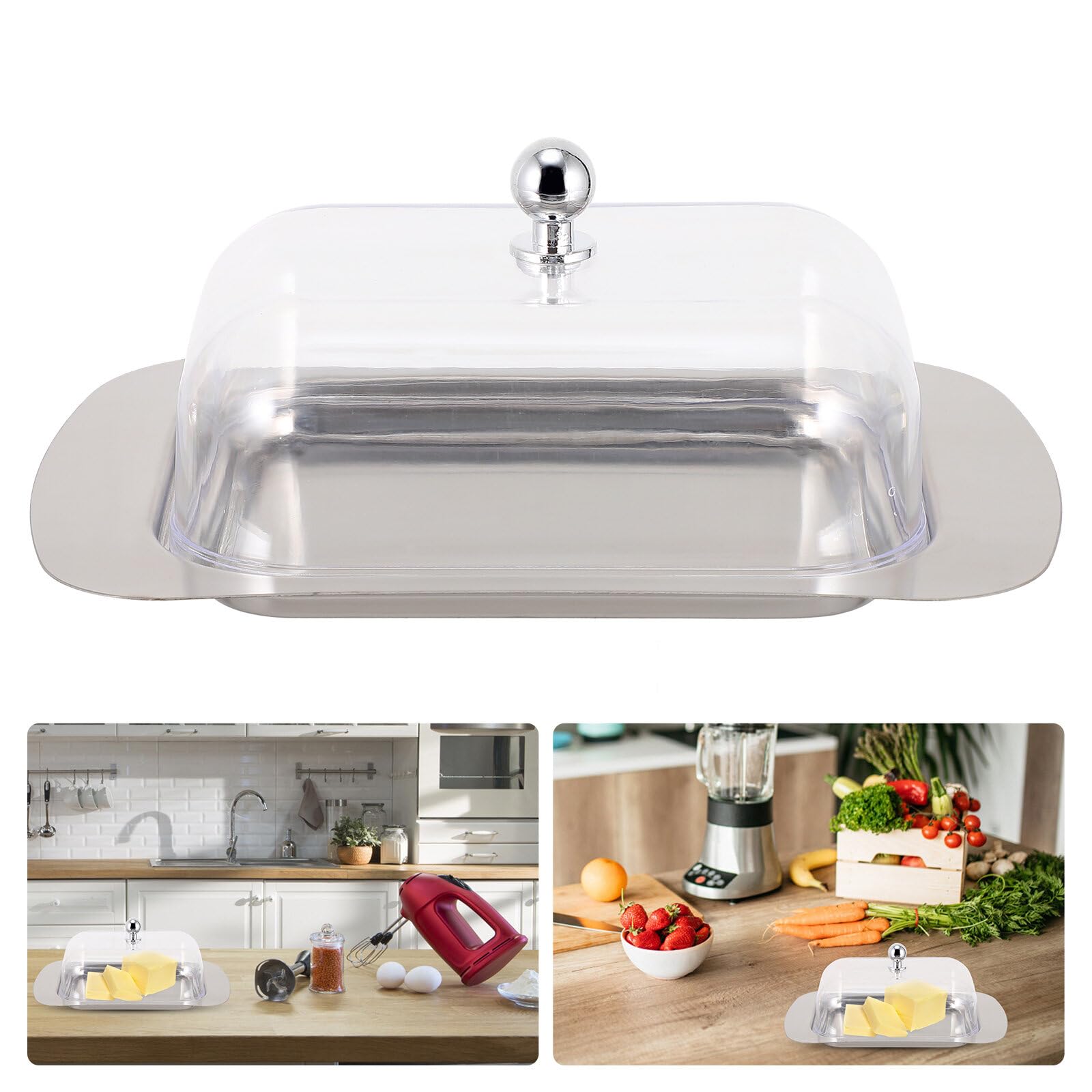 Kuber Industries Pack of 3 Butter Box Container | Steel Butter Dish Box | Cheese Storage Keeper Tray | Butter Keeper Container | Butter Storage Container Tray | Butter Tray | 11008-D | Silver 4