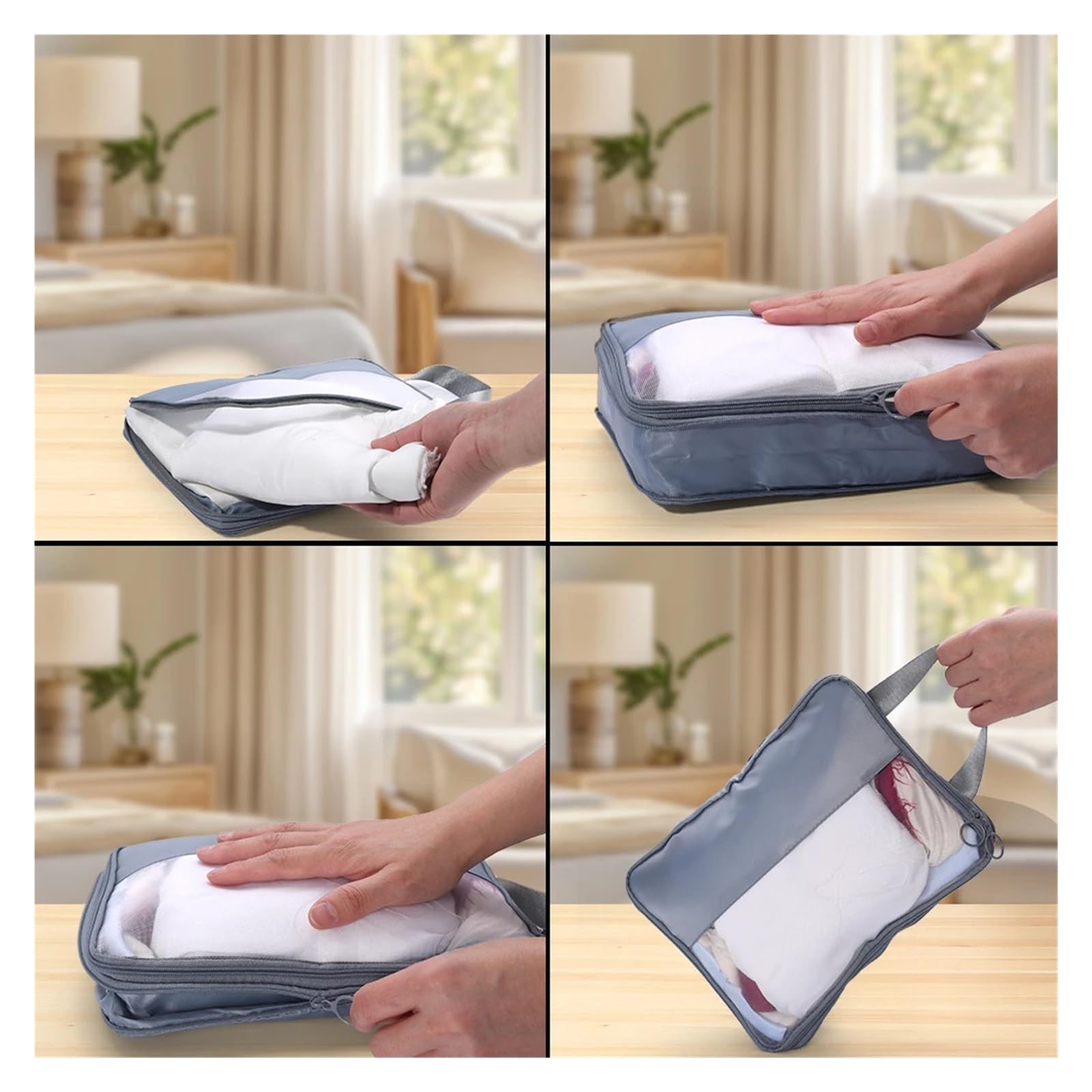 Juego de organizadores de equipaje Bolsa de almacenamiento de viaje compresible, 4 unidades, portátil, impermeable, for ropa