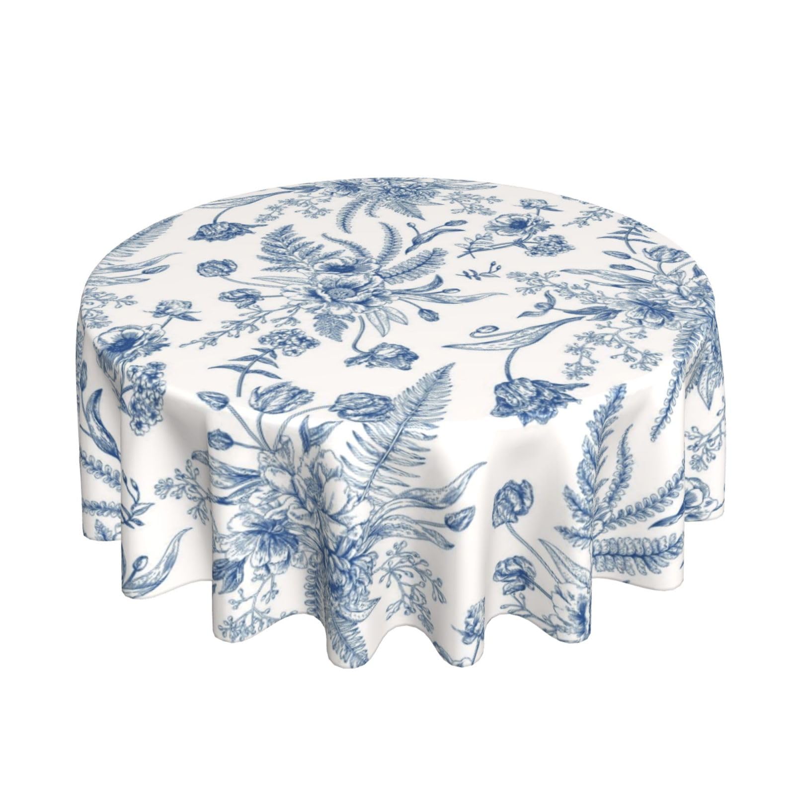 BYONEESS Sage Blue Floral Tablecloth Round 60 Inch Vintage Chinoiserie Flowers Table Cloth Rustic Farmhouse Table Cover for Home Kitchen Dining Picnic Party Indoor Outdoor Decor — image 1