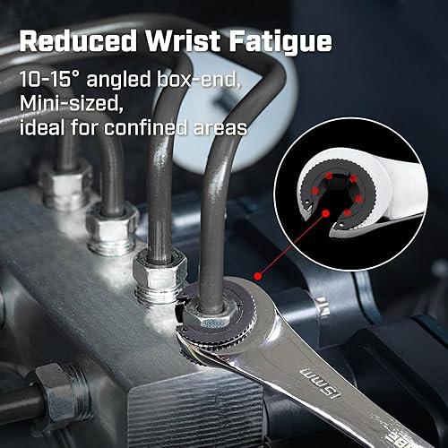 Miniatura 5 de Juego de llaves de línea de freno: métricas 0.394-0.669 in - Trinquete abierto para tuercas en líneas de combustible, freno o aire acondicionado