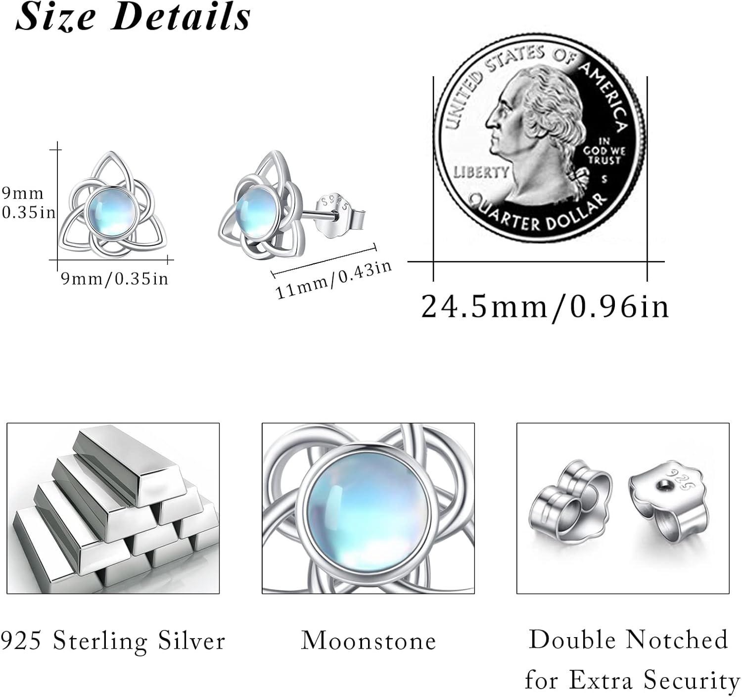 Moonstone Stud Earrings Sterling Silver Rainbow Moonstone Hypoallergenic Earrings Tiny Lightweight Piercing Stud Jewelry for Women Friend with Gifts Box - Image 2