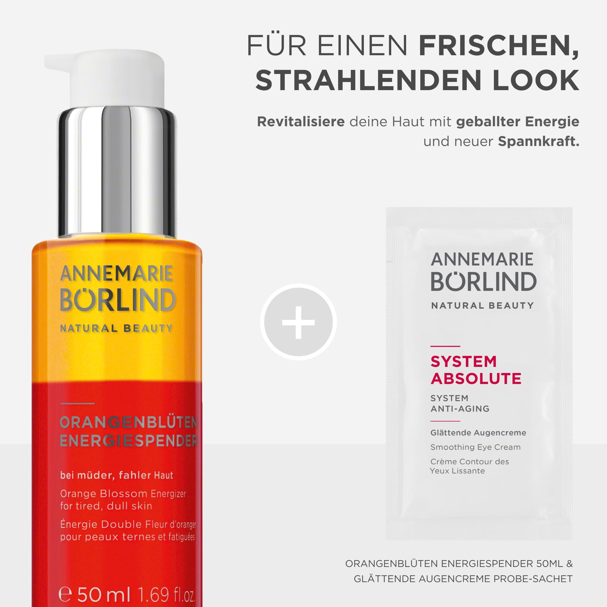 ANNEMARIE BÖRLIND ORANGENBLÜTEN ENERGIESPENDER (50ml) & Gratis System Absolute Augencreme Probe - Gesichtsöl für Glow & Frischen Teint, Pflege Für Spannkraft & Vitalität, Vegan