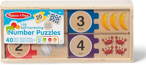 Miniatura 3 de Melissa & Doug Self-Correcting Wooden Number Puzzles with Storage Box (40 pcs)