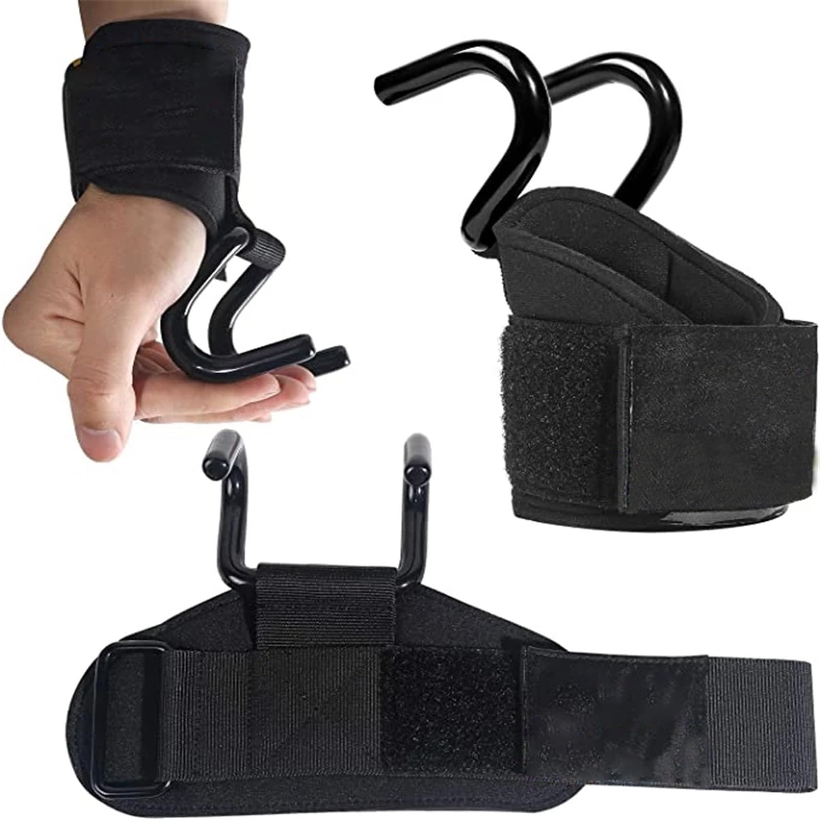 Ganci per Sollevamento Pesi Ganci multifunzione for sollevamento pesi con fasce for il polso Cinghie da polso for manubrio da palestra Ganci for sollevamento pesi Pull-up Guanti for sollevamento pesi