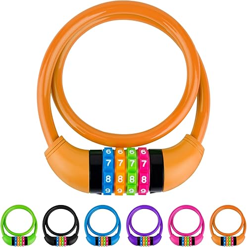 Miniatura 9 de Cable de bloqueo de bicicleta, candado de cable de bicicleta con combinación de 4 dígitos y cabezal de bloqueo grande, bloqueo de cable de bicicleta