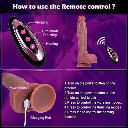 Miniatura 6 de Vibrador vibrador de empuje de 8.5 pulgadas con rotación y calefacción, dong ultra realista con control remoto para estimulación anal del punto G