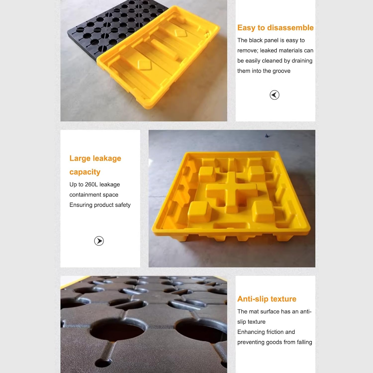 Oil Drum Spill Platform, Outlet Modular Containment Capacity Pallet with Drain, Stackable Load Capacity Grating Tray for Industrial