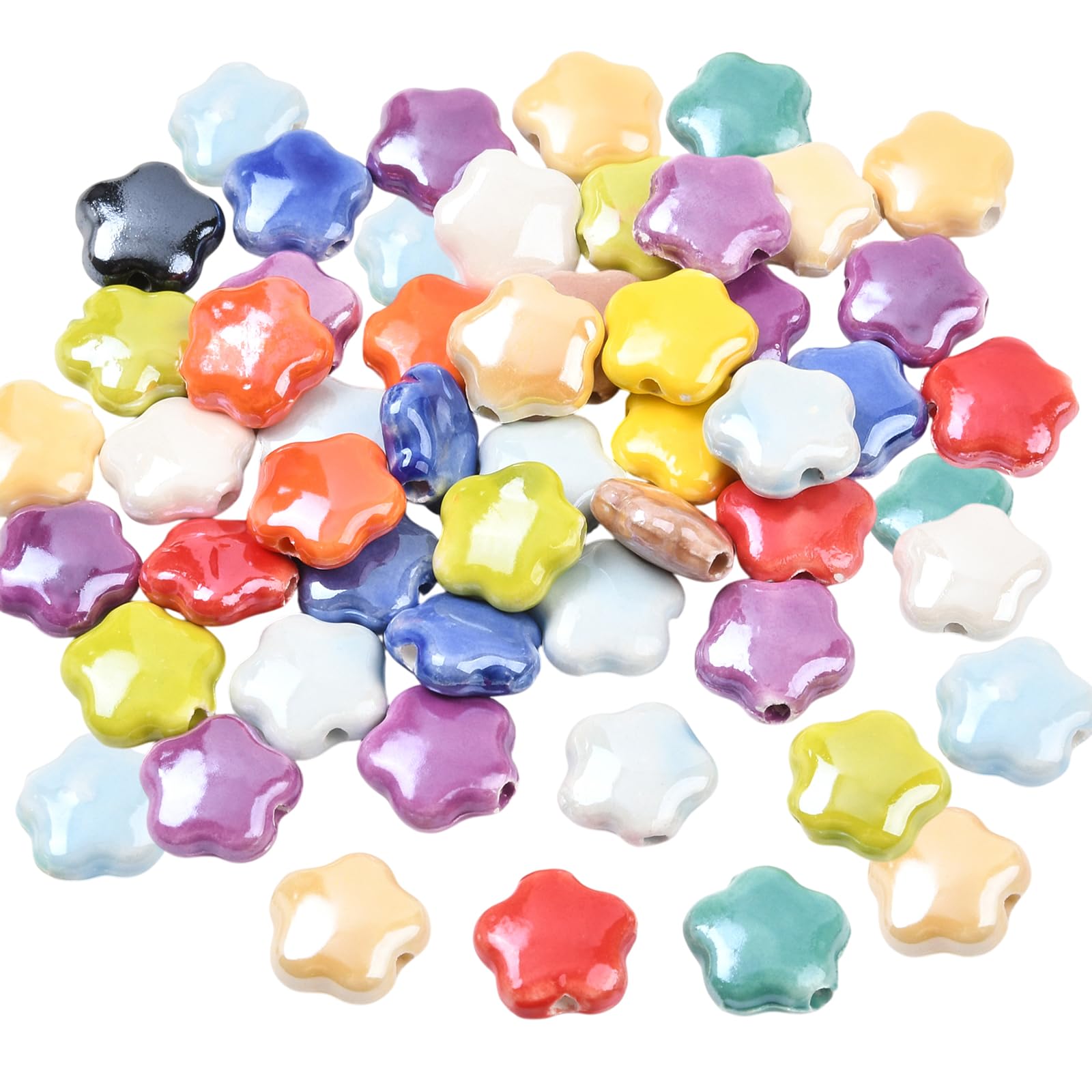HUAAPLEVLA 50 Pcs Ceramic Beads for Jewelry Making Colorful Porcelain Star Beads Cute Starfish Shaped Polymer Clay Bead for Bracelets Earring Necklaces DIY Craft Supplies