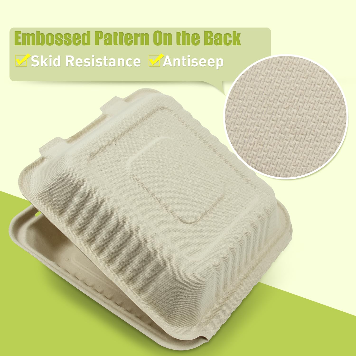 Green Earth, Cajas de comida para llevar de 8 pulgadas, 50 unidades, 1 compartimento, cubierta compostable, utensilios BAM (fibra de bambú), recipientes biodegradables, tapa con bisagras, apto para