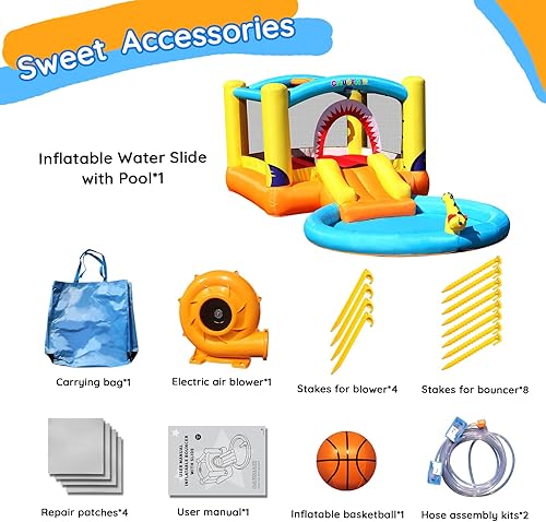 Miniatura 5 de Casa inflable de rebote con pozo de bolas y tobogán de agua, uso húmedo y seco, pistola de pulverización de agua, aro de baloncesto, casa inflable