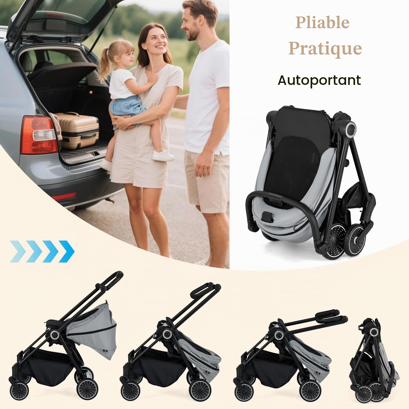 LIFEZEAL Poussette Canne Pliable Bébé 0-36 mois, Dossier Réglable, Poussette Compacte Légère, Siège Réversible, Harnais de Sécurité, Roues Universelles, Frein, Charge 30kg (Gris)