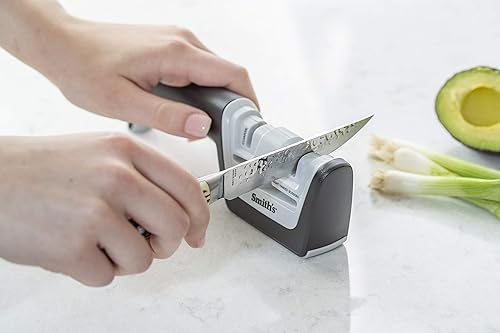 Miniatura 2 de KitchenIQ 50217 Diamond - Afilador de cuchillos y tijeras, color negro y blanco, sacapuntas de tijera, para zurdos y diestros, cuchillas rectas y