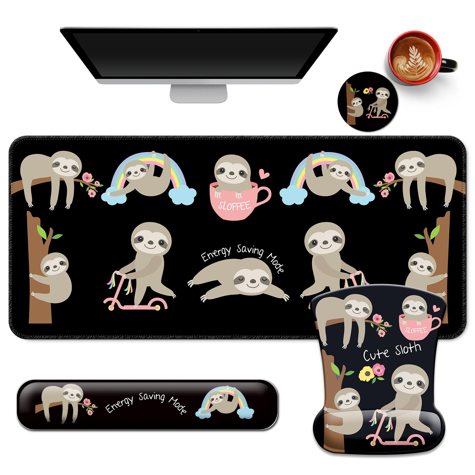VINEBURY Desk Mat Set Keyboard and Mouse Pad with Wrist Rest Support — image 1