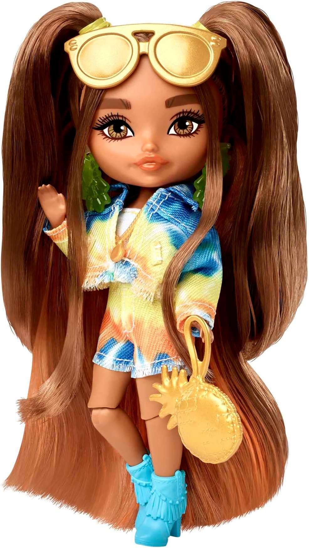 Barbie Extra Minis Doll #5 (5.5 in) Wearing Tie-Dye Jacket & Shorts, with Doll Stand & Accessories Including Sunglasses and Purse, Gift for Kids 3 Years Old & Up