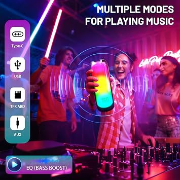 T&G Bluetooth Speaker RGB Lights, 15W Loud Stereo Sound,Green