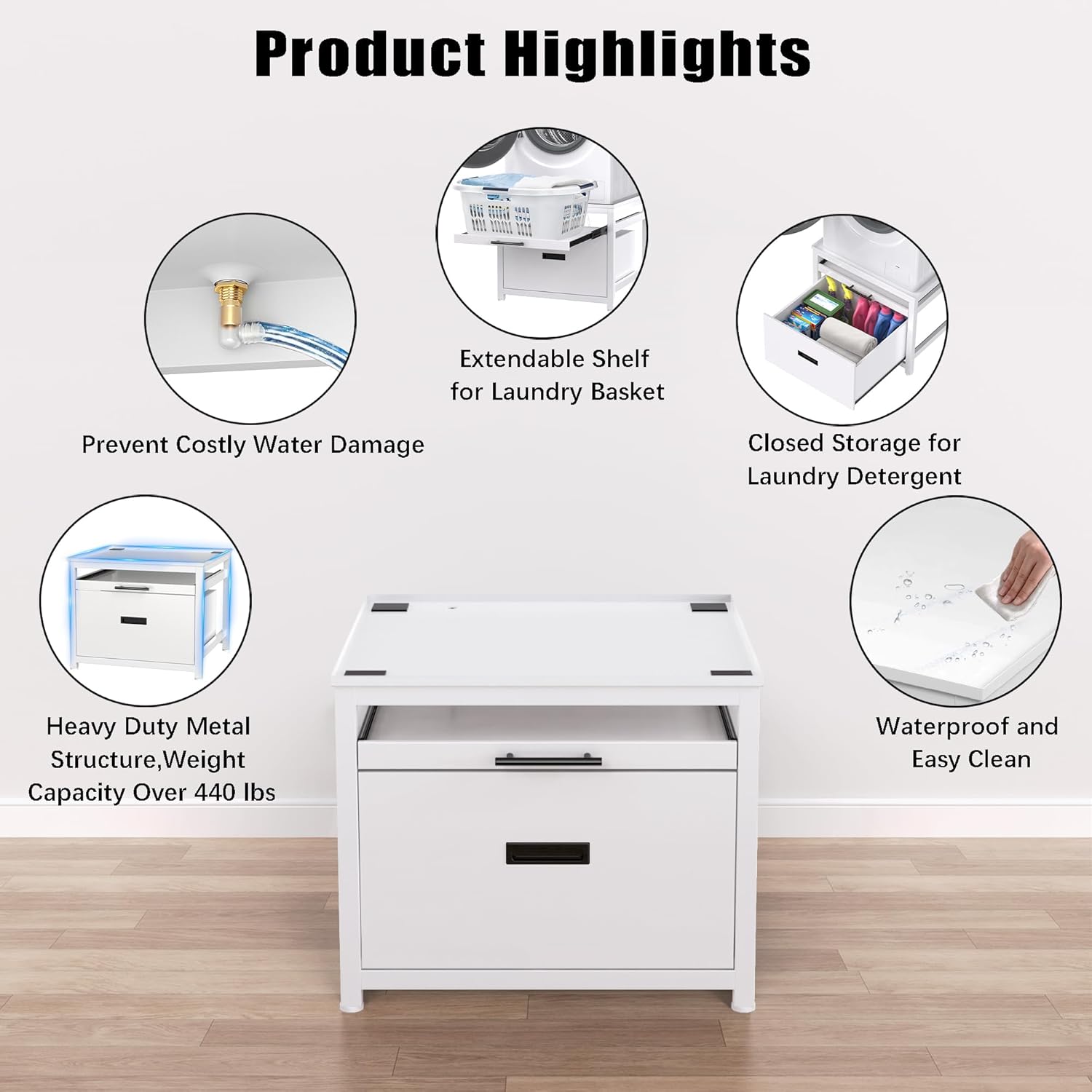 GDLF Washer Dryer Pedestal, 24.1" Laundry Pedestal for Compact Washing Maching, Washer and Dryer Stand with Shelf and Base Storage,White