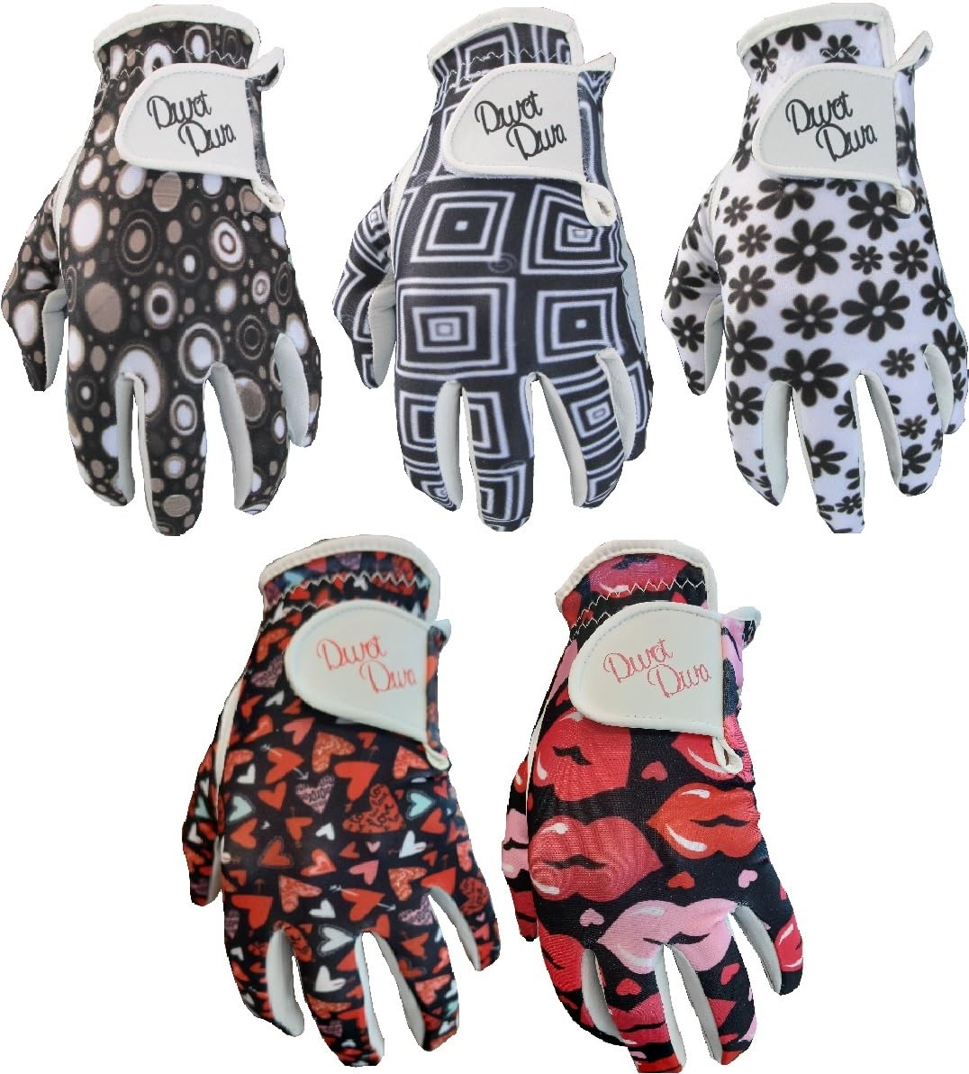 Divot Diva 5 Ladies Cabretta Leathe Golf Gloves 3 Sizes Blacks and Reds (Large)
