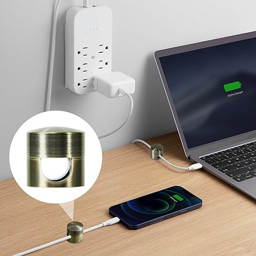 Miniatura 177 de 3 juegos de soportes de cargador para cables, soportes de anclaje de cable ajustables plateados, clips de cable de metal adhesivos, organizadores de