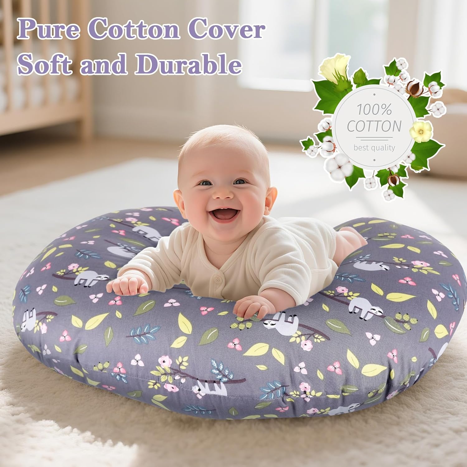 Ergonomic Nursing Pillow for Breastfeeding & Bottle Feeding, Breastfeeding Pillow to Reduce Back Neck Strain, Suitable for Breastfeeding Mom & Baby, Washable Cotton Cover(Sloth)