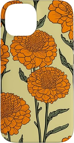 Miniatura 4 de Funda naranja floral moderna para iPhone 11 Marigold Flower Line Art