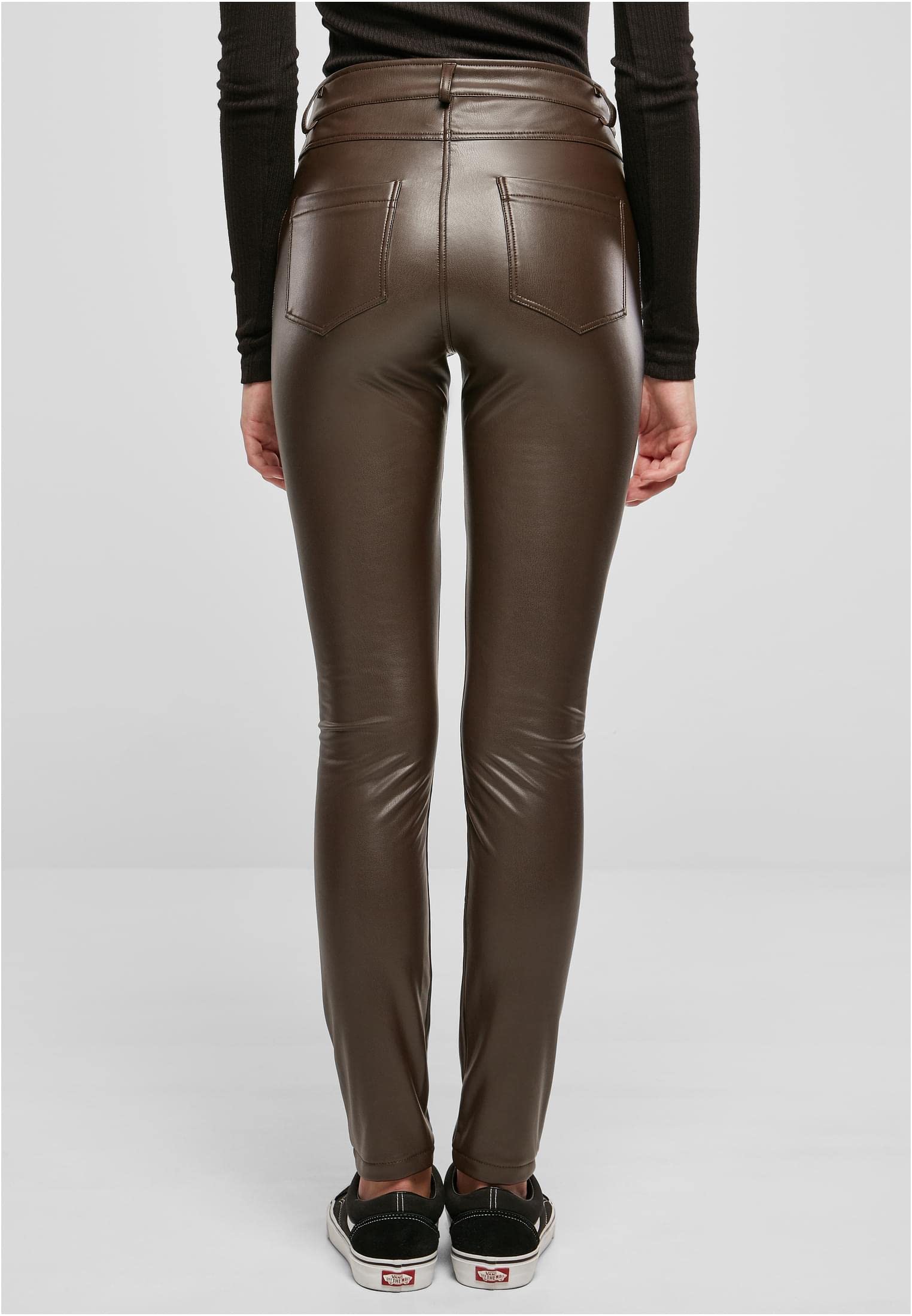 Urban Classics Ladies Mid Waist Synthetic Leather Pants - Spodnie Kobiety