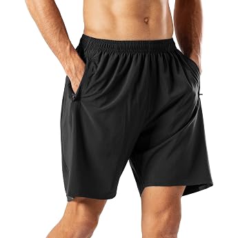 HMIYA Men's Sports Shorts Quick-Drying Shorts with Zip Pocket