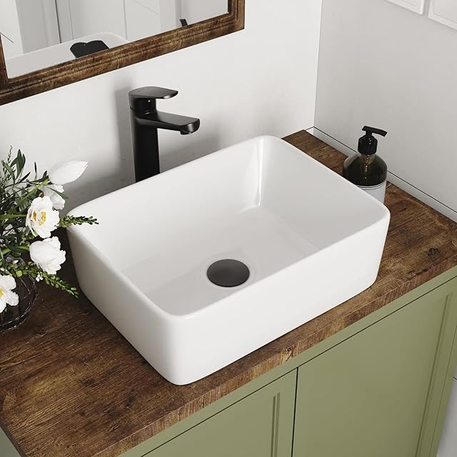 Rectangle Vessel Sink, Deervalley DV-1V0048 Liberty 16" x 12'' White Bathroom Sink Ceramic Above Counter Sink Bowl