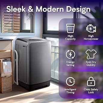 Anypro 17.8LBS Portable Washing Machine, Full Automatic Clothes Washer and Spinner Combo with 10 Programs & 8 Water Levels, Laundry Wash Spin Dryer for Apartment RV Dorm Home, Grey