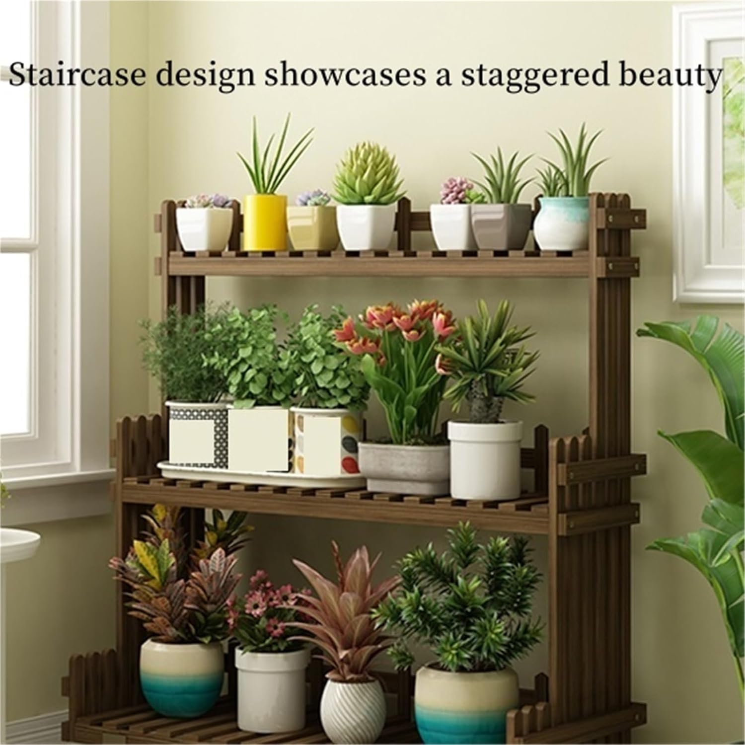 Wood Plant Stand Indoor Plant Shelves Rack Outdoor Flower Display Rack Decorative Rack Flower Pot Storage Rack for Living Room Patio Balcony ,for Corner Living Room