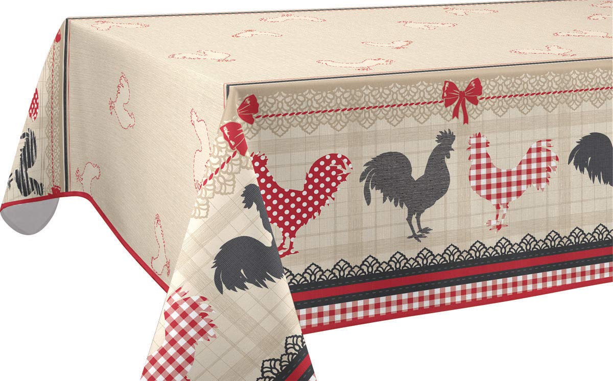 Le linge de Jules Tablecloth - Anti-Stain - Coq - size : Rectangular 59x118 inches