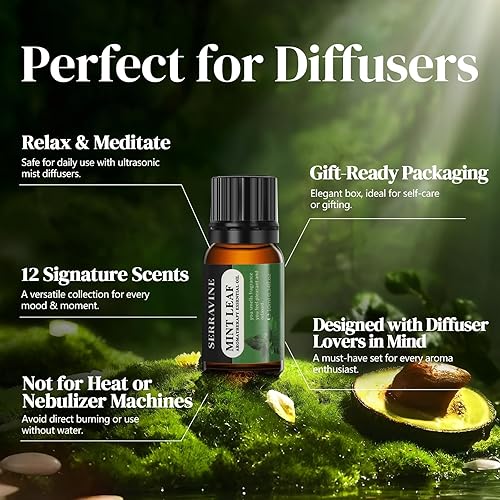 Miniatura 3 de Perfecto para difusores, juego de 12 aceites esenciales naturales con caja de regalo y bolsa, lavanda, vainilla, rosa, menta y más, ideal
