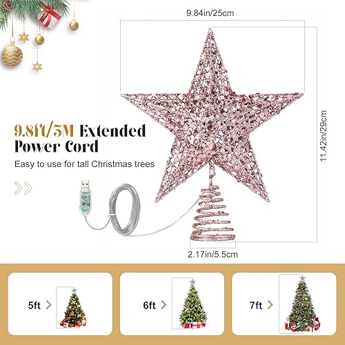 Miniatura 50 de Lewondr Decoración para árbol de Navidad, control remoto alimentado por USB, temporizador de 6 horas, estrella de árbol controlada con luces y Plata