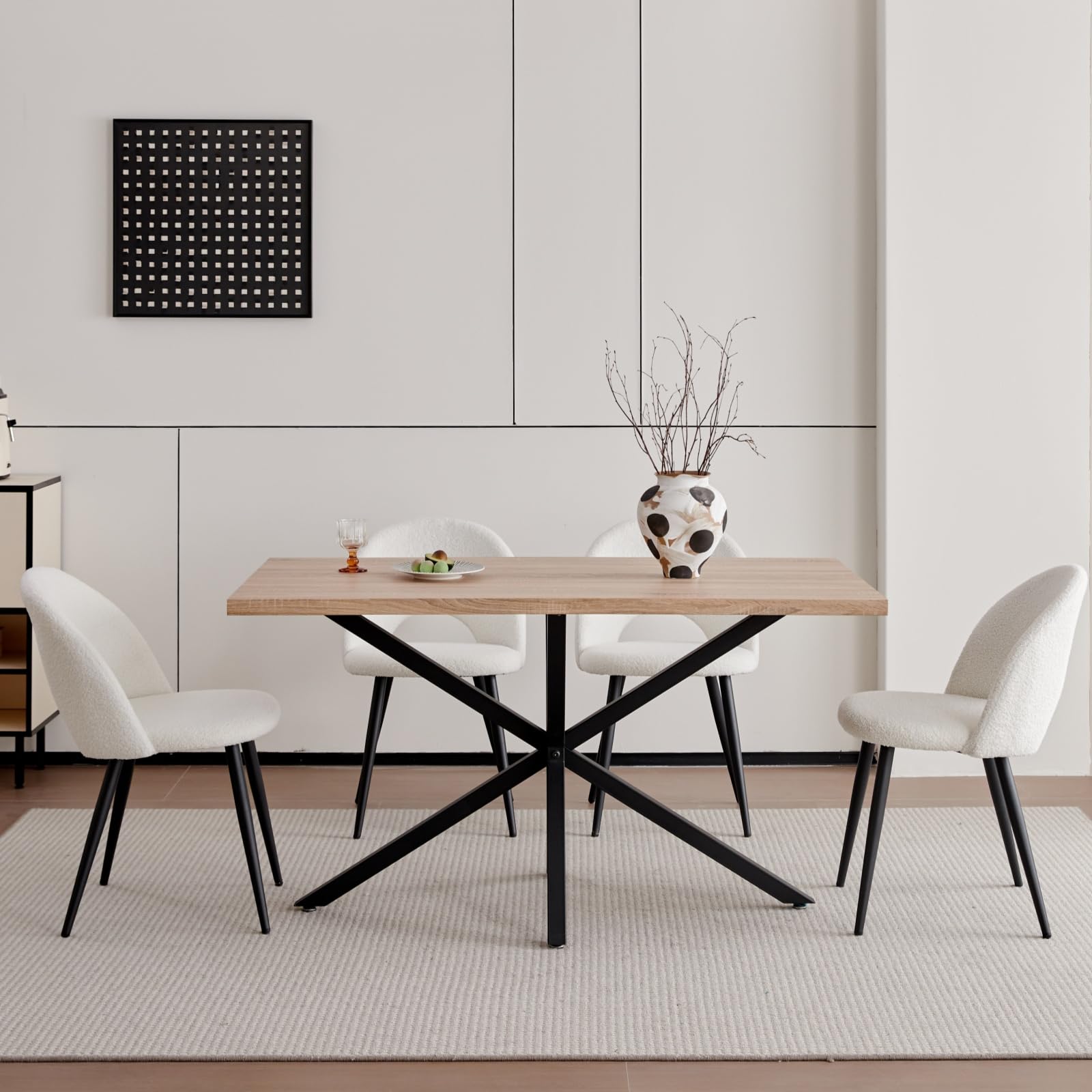 Set di 4 Sedie da Sala da Pranzo, Sedia da Pranzo Teddy in Velluto Morbido, Sedia da Cucina con Cuscini e Braccioli, Gambe in Metallo - Bianco