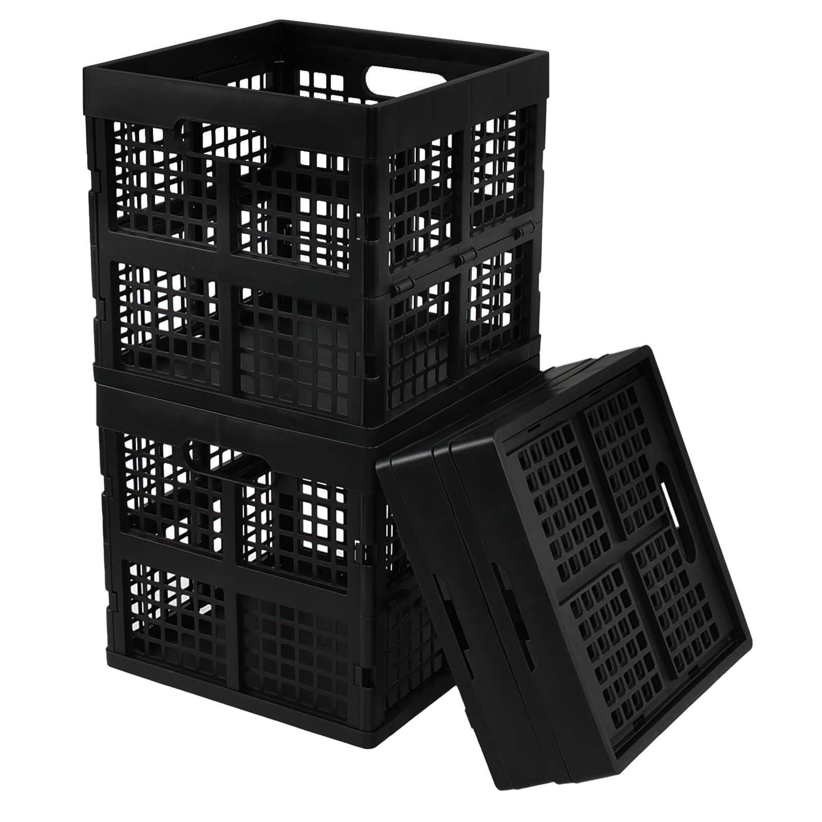 Aninhao 4 Pack 18 L Collapsible Storage Crate, Square Plastic Crate Basket, Black