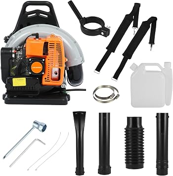 63CC Gas Powered Backpack Leaf Blower, 2 Stroke 665 CFM Cordless Leaf Blower Dust Blowers Single Cylinder Air Cooled Cleaner Garden Tool for Lawn Yard Blowing Debris
