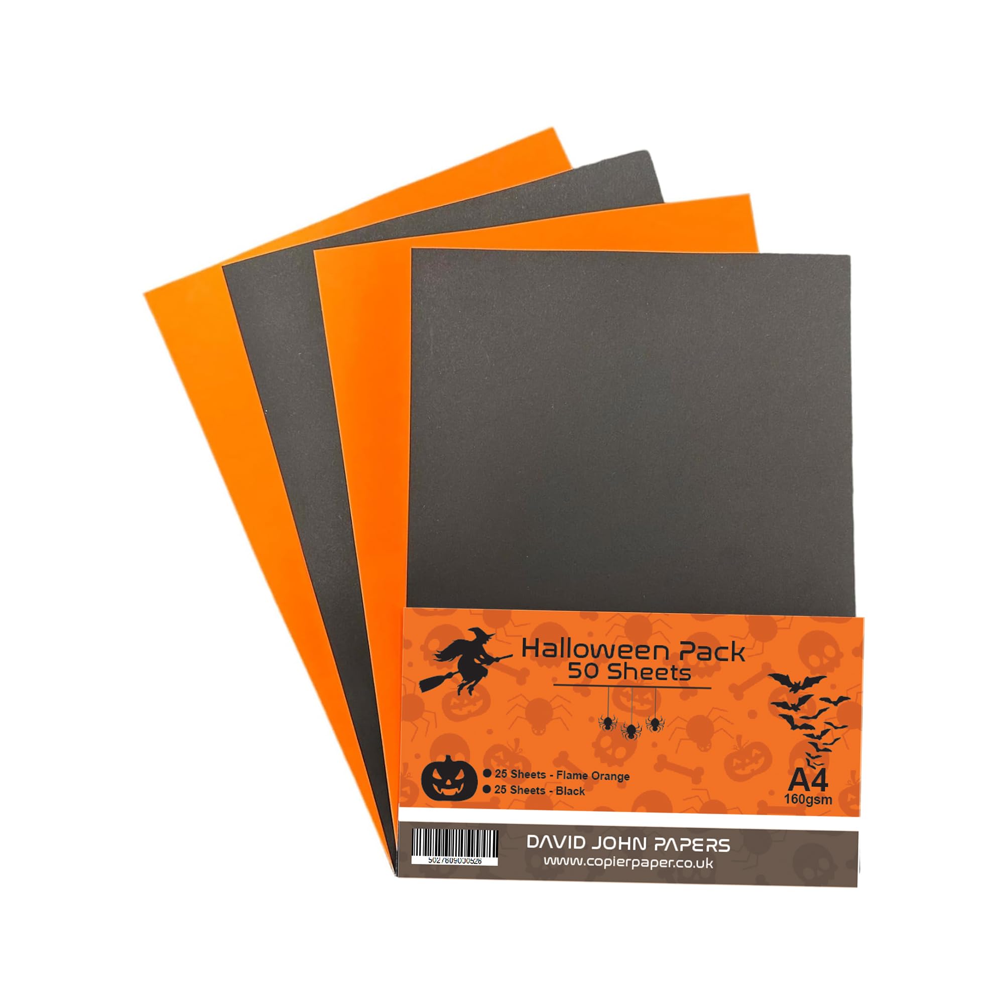 DJP 160 GSM A4 Halloween Coloured Card - Black/Orange (Pack of 50 Sheets) - 25 Flame Orange & 25 Black