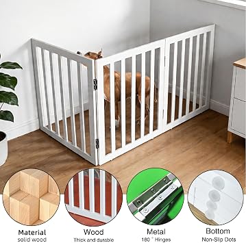 Freestanding Indoor Dog Fence for The House, Doorways, Hallways,or Stairs, Foldable Wooden White Dog Gate,Expandable Pet Gate 32 Height 3 Panels