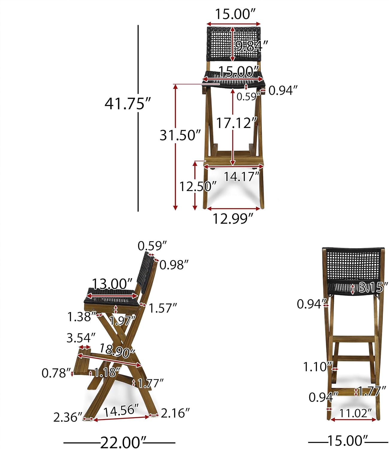Great Deal Furniture Constance Outdoor Folding Acacia Wood Barstools (Set of 2), Teak and Brown