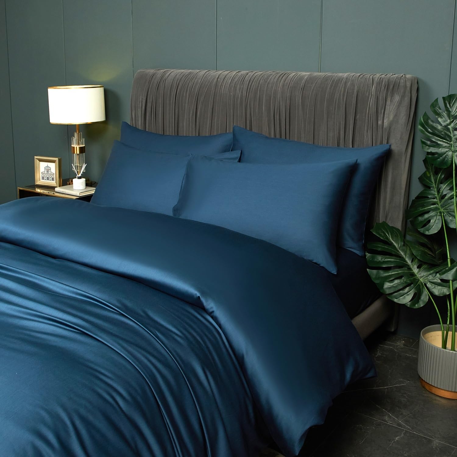 Luofanfei Bambus Bettwäsche 135x200 cm Petrol Blau Sommer Kühlende Uni Bambusfasern Lyocell Glänzend Bettwäsche Set Atmungsaktiv Bamboo Zweiteilig Bettbezug 135 200 Einzelbett mit Reissverschluss