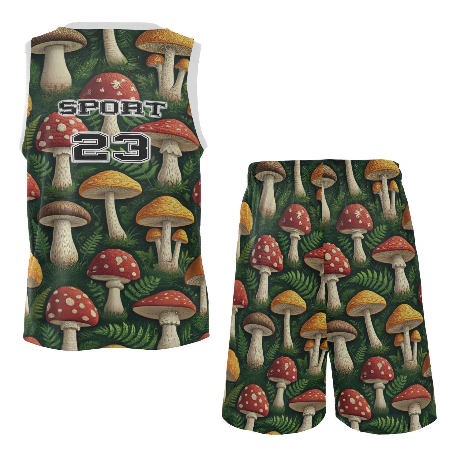 FLildon Vivid Mushrooms Boys Basketball Jersey Set Tank Top Shorts Tracksuit Sport Training Suit for Kids, L