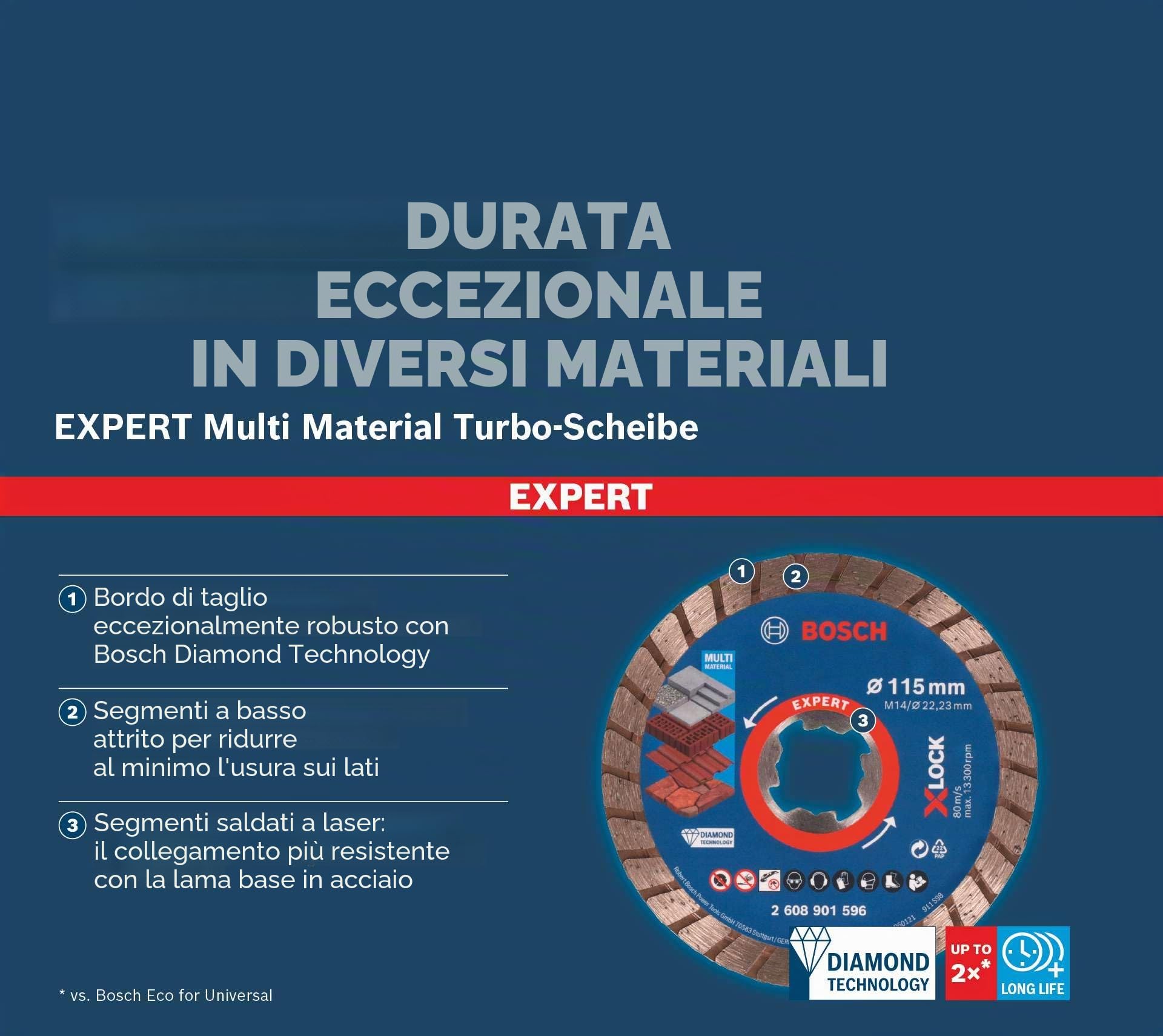 Bosch Professional 1x Disco Diamantato X-LOCK EXPERT MultiMaterial Turbo (Calcestruzzo, Mattone, Tegole, Pietra morbida, Ø 125 x 22,23 mm, Accessori Smerigliatrice Angolare)