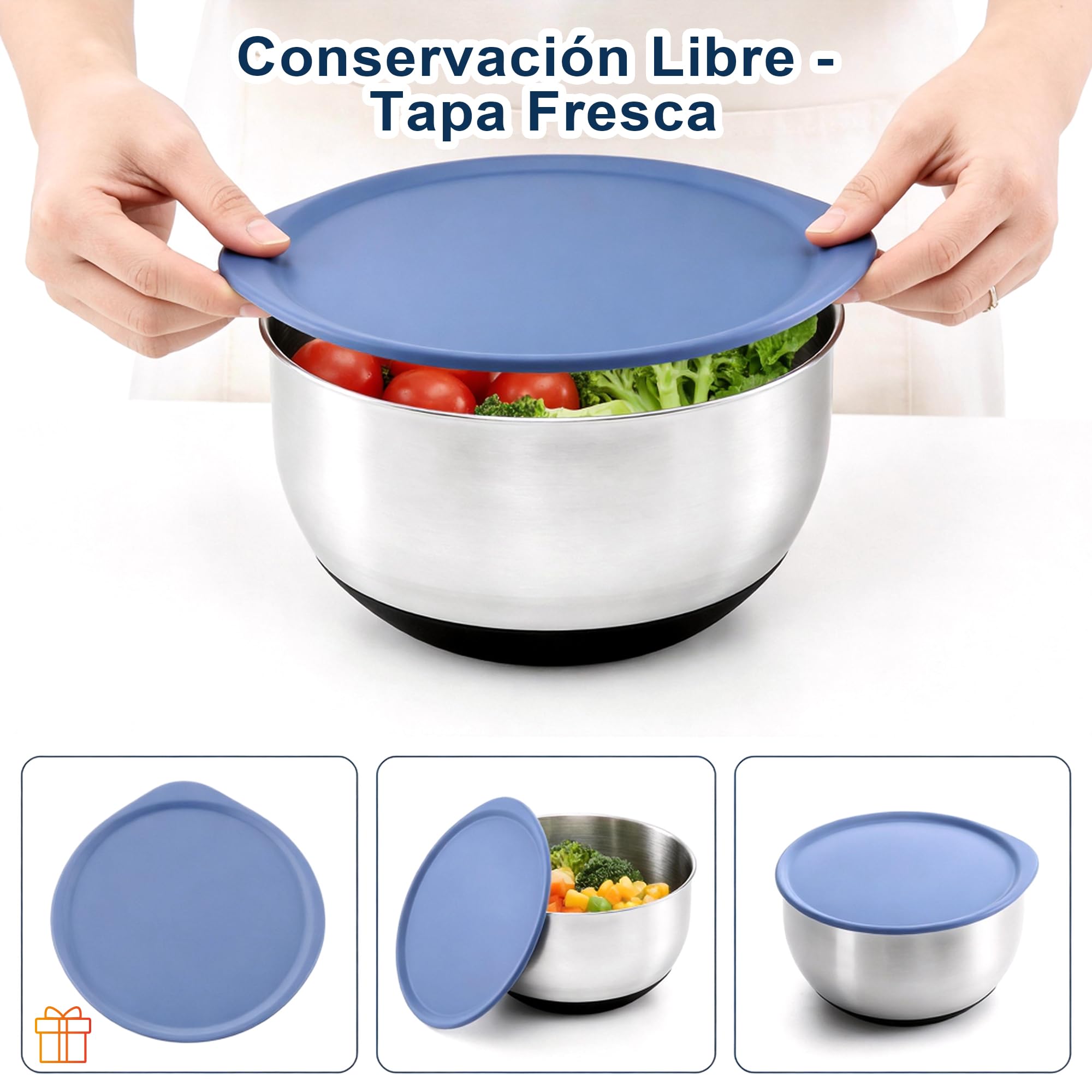 VALLEYHIKE Centrifugadora Ensalada Acero Inox 5L con Tapa Hermética | Centrifugadora Ensalada Resistente, Tracción, Ahorra Tiempo/Espacio, Fácil Usar/Limpiar/Guardar, Preparación Comidas, sin BPA